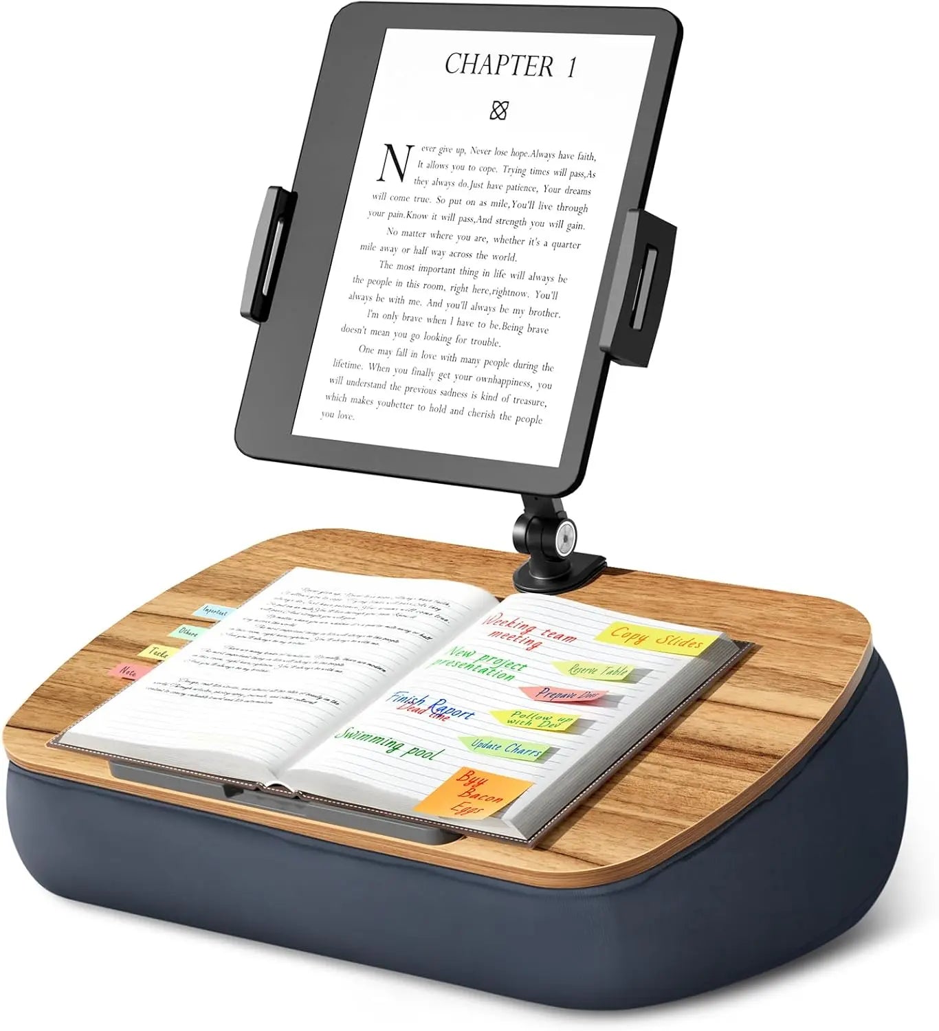 Kindle Pillow Stand for Bed – Lap Beanbag with Adjustable Arm, 360° Tablet Holder, Fits 4.7”-13” Kindle, iPad, Phone, Lap Desk for Hands-Free Reading on Bed, Couch & Sofa, Gray - Ikimsoft