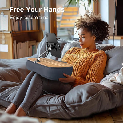 Kindle Pillow Stand for Bed – Lap Beanbag with Adjustable Arm, 360° Tablet Holder, Fits 4.7”-13” Kindle, iPad, Phone, Lap Desk for Hands-Free Reading on Bed, Couch & Sofa, Gray - Ikimsoft