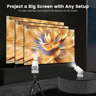 Mini Portable Projector with Wifi6 and Bluetooth, 4K Projector Support 5w Sound Base Speaker, 160 ANSI, Android 11, Auto Vertical Keystone 210°Rotatable Proyector for Home Bedroom Outdoor HY300 ULTRA