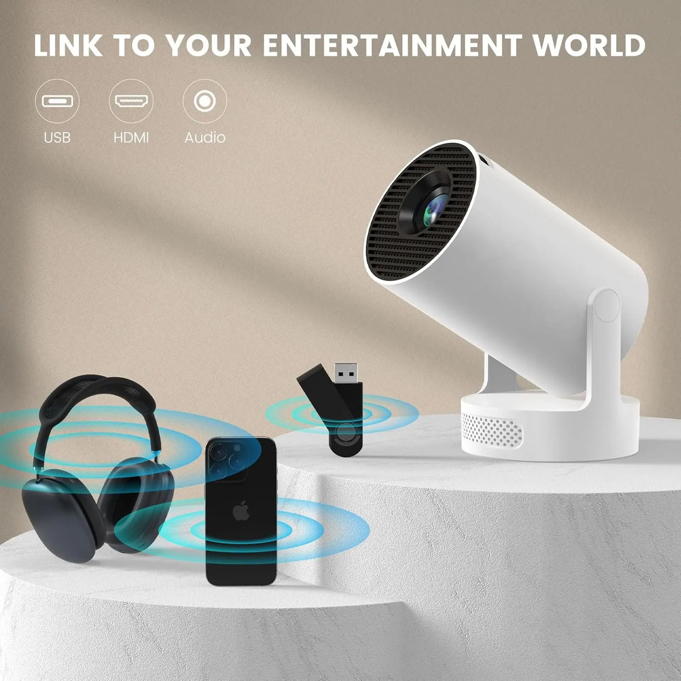 Mini Portable Projector with Wifi6 and Bluetooth, 4K Projector Support 5w Sound Base Speaker, 160 ANSI, Android 11, Auto Vertical Keystone 210°Rotatable Proyector for Home Bedroom Outdoor HY300 ULTRA